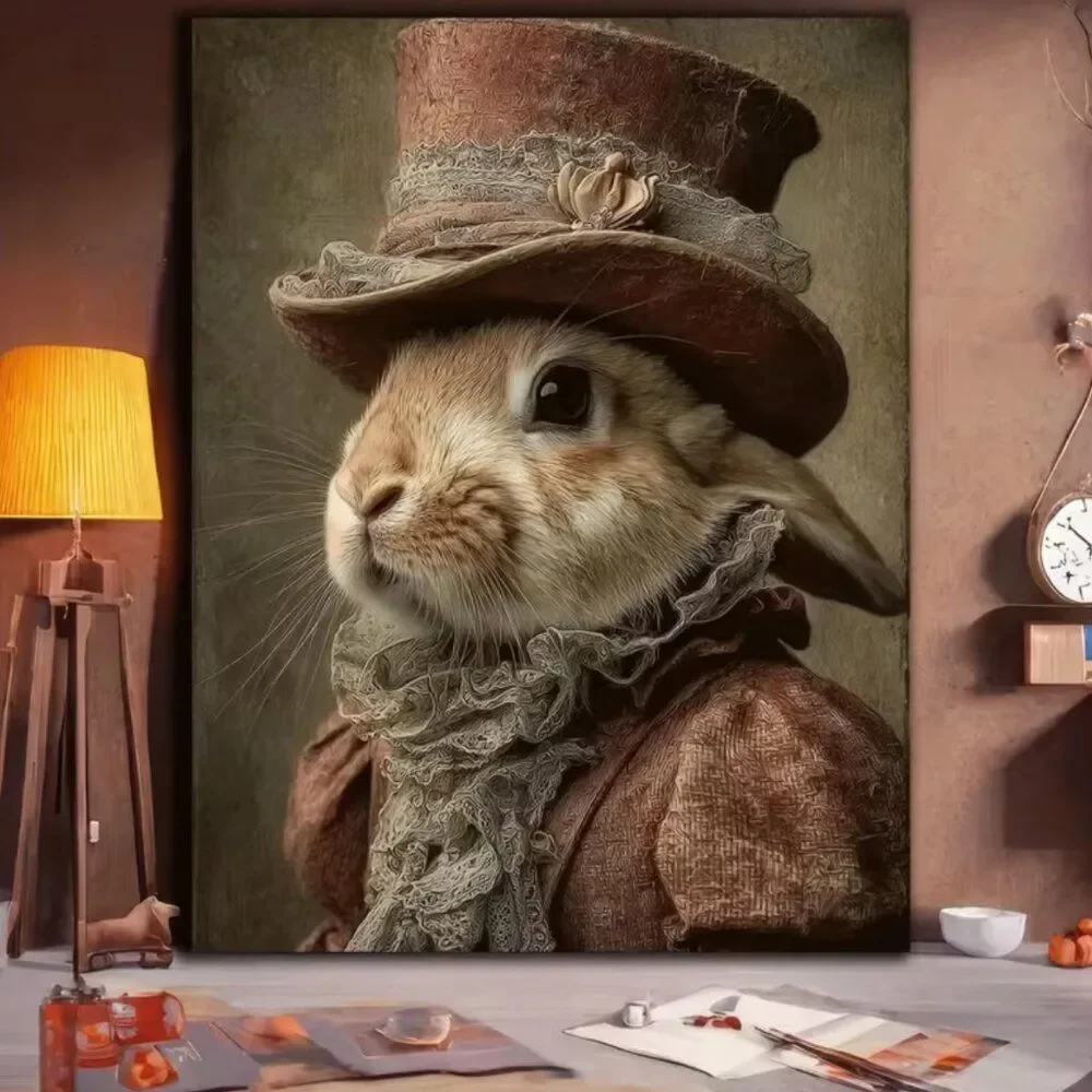 Canvas Art Victorian Rabbit Dressed in Top Hat & Vintage Costume 24x36 Frameless